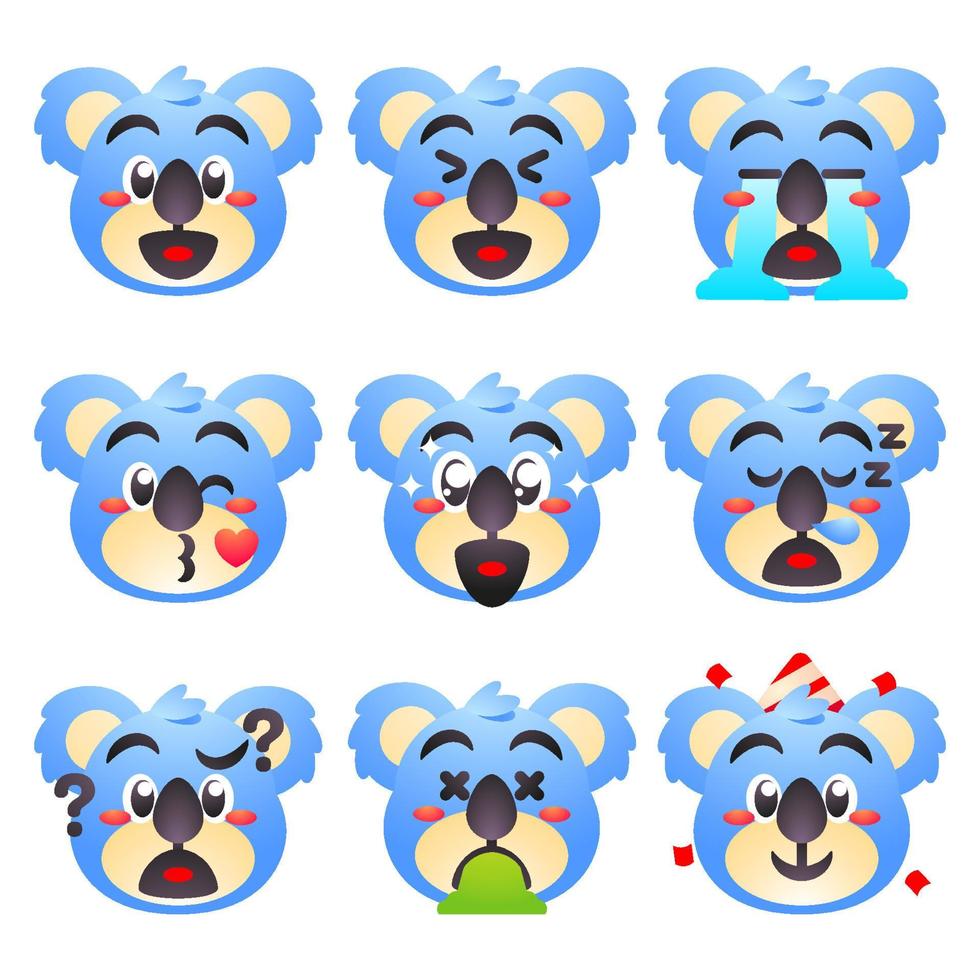 schattig koala emoji emoticon reeks vector