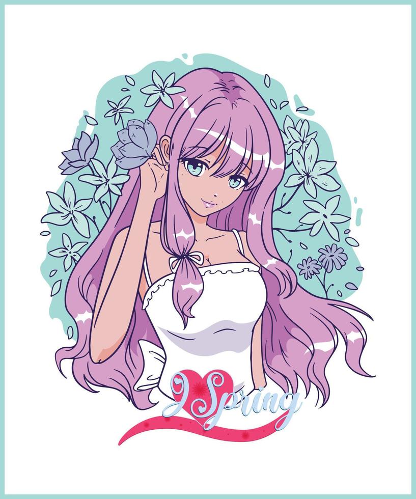anime meisje bloemen ik liefde voorjaar t-shirt 2023 vector