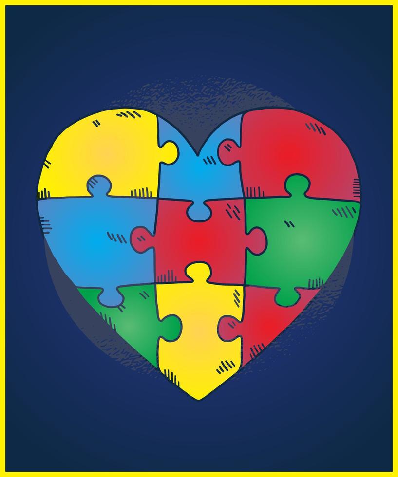 autisme hart kleurrijk puzzel koel ontwerp met hart van puzzel t-shirt vector