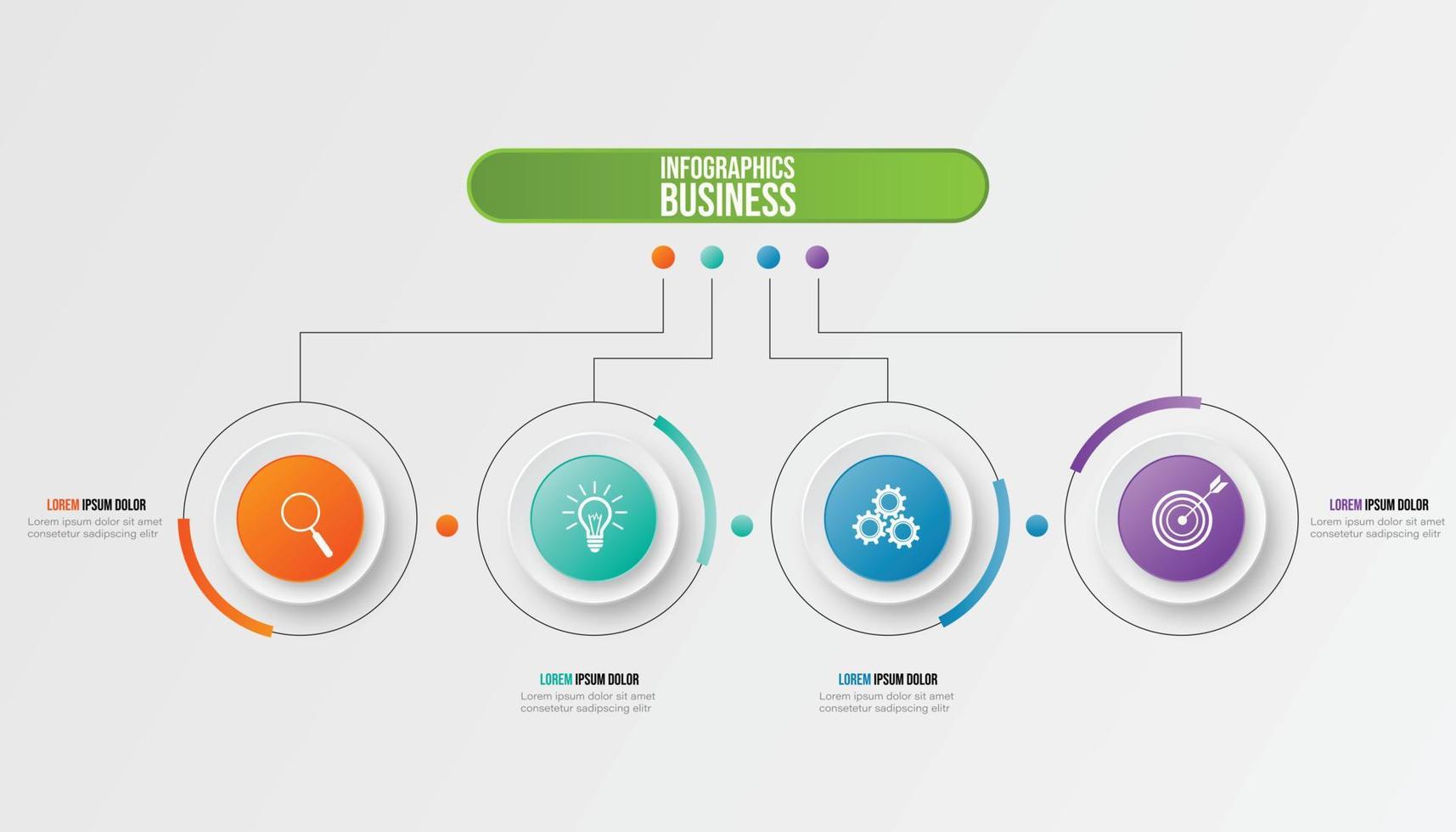 zakelijke infographic cirkelvorm vier optie, proces of stap voor presentatie. kan gebruikt worden voor presentaties, workflow layout, banners en webdesign. bedrijfsconcept met 4 opties, stappen, onderdelen. vector