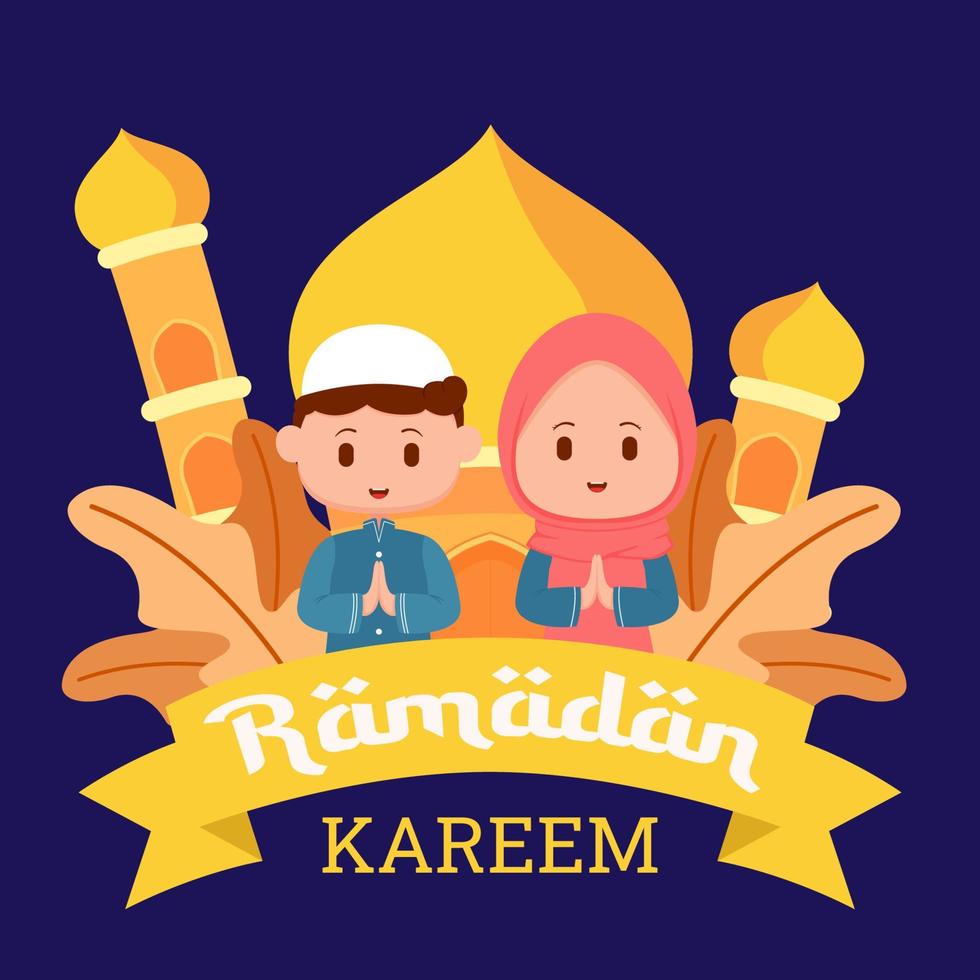 Ramadan kareem moslim paar illustratie tekenfilm ontwerp vector