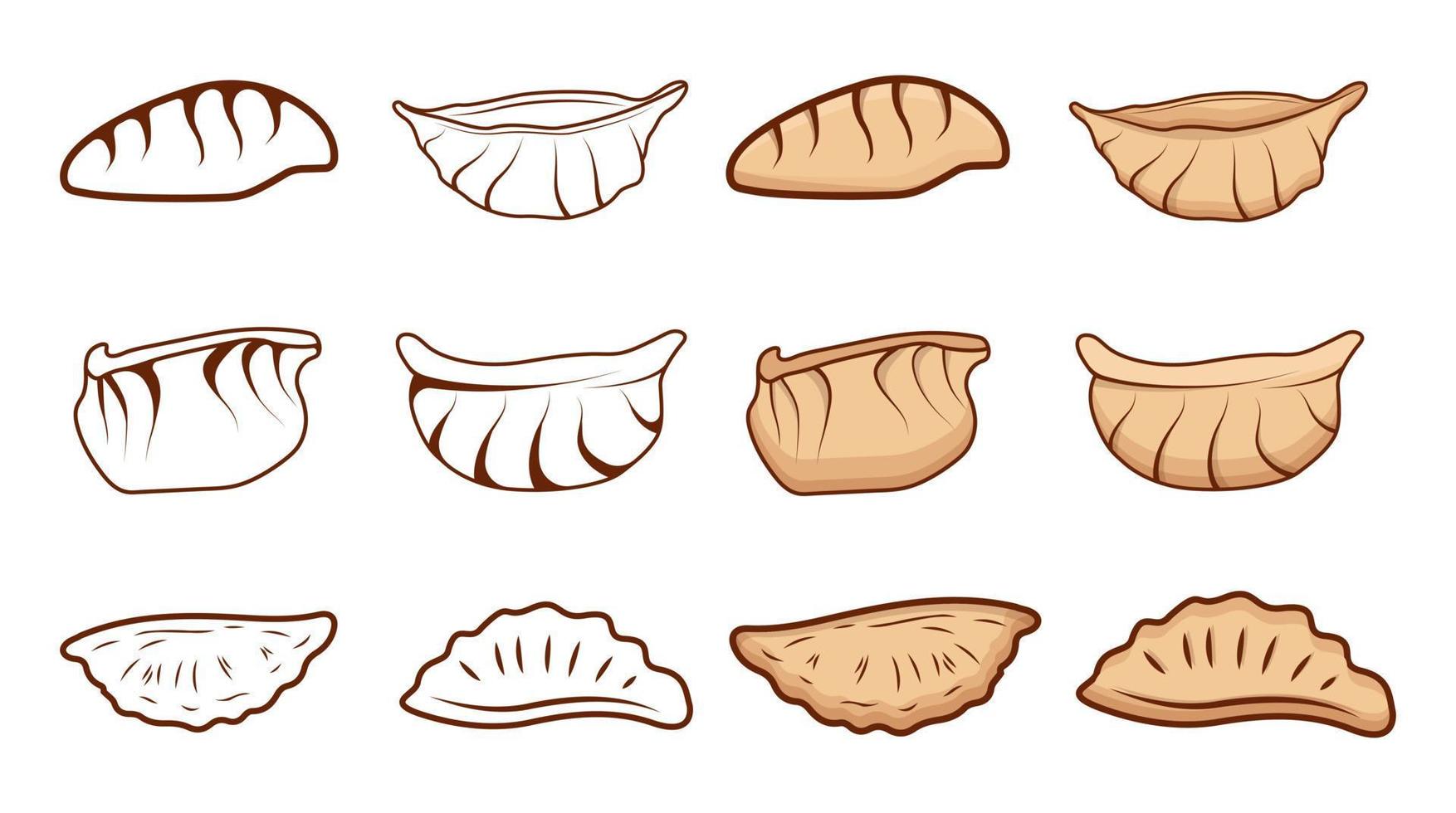 jiaozi illustraties groot verzameling met vector met. groente jiaozi knoedel stoom- bamboe minimaal maaltijd smakelijk menu heerlijk jiaozi voedsel klem kunst.