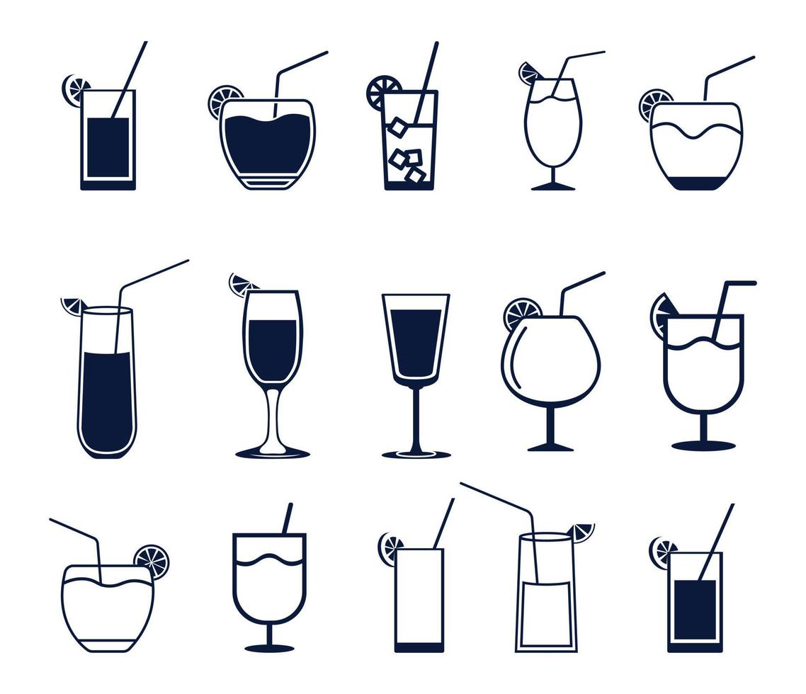 mimosa drinken illustraties collecties ontwerp, glas alcohol sap partij brunch Champagne geïsoleerd cafe bar ijs kunst, citroen limoen mimosa voedsel tekening illustraties. vector