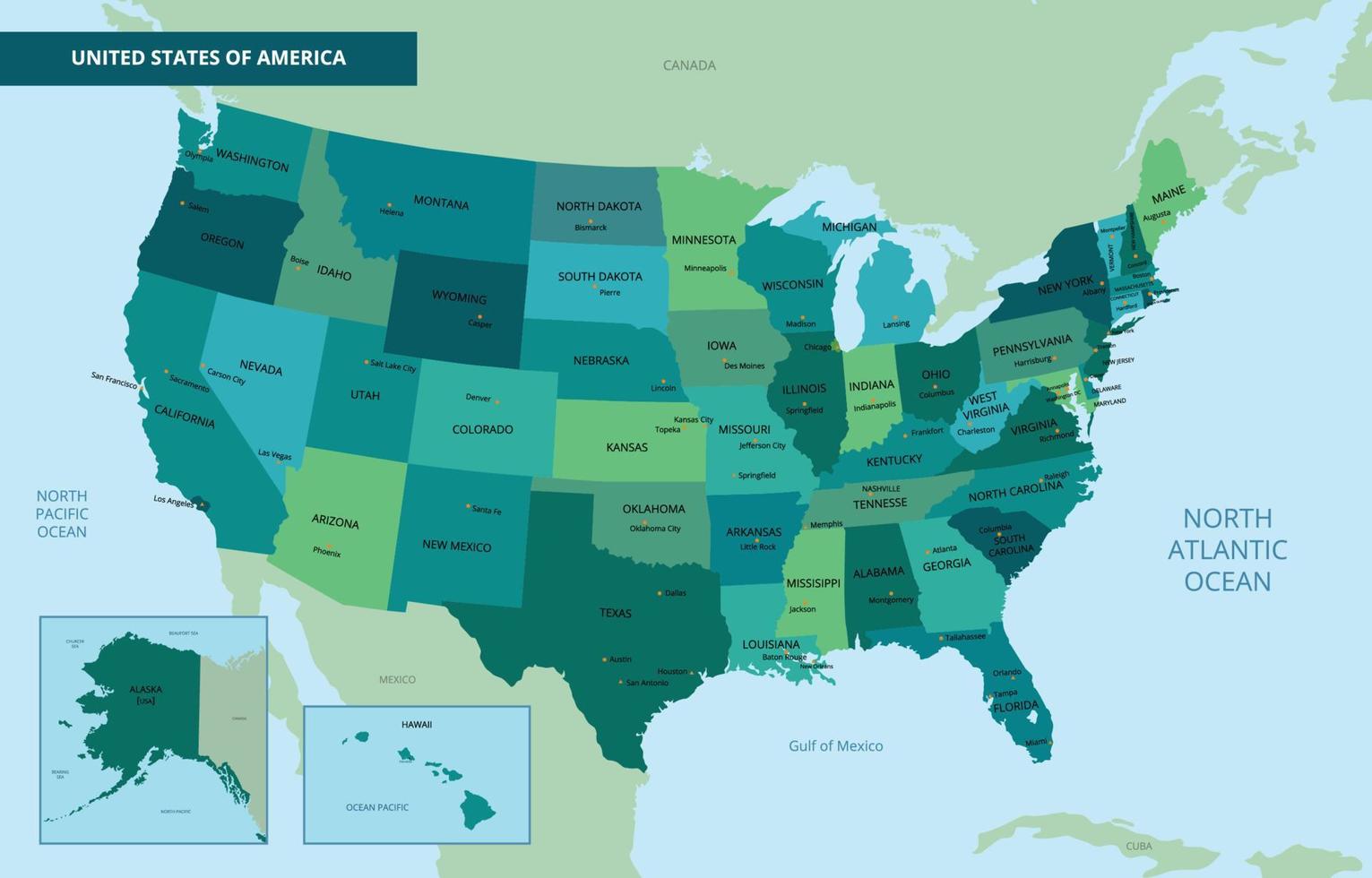 Verenigde staten van Amerika gedetailleerd land kaart ontwerp concept vector