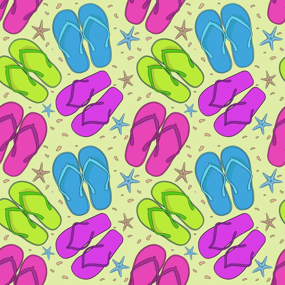 zomer slippers en zeester geïsoleerd op een witte achtergrond. vectorillustratie van een zomer strand collectie. een idee voor mode-illustraties, tijdschriften, bedrukking op kleding, reclame. vector