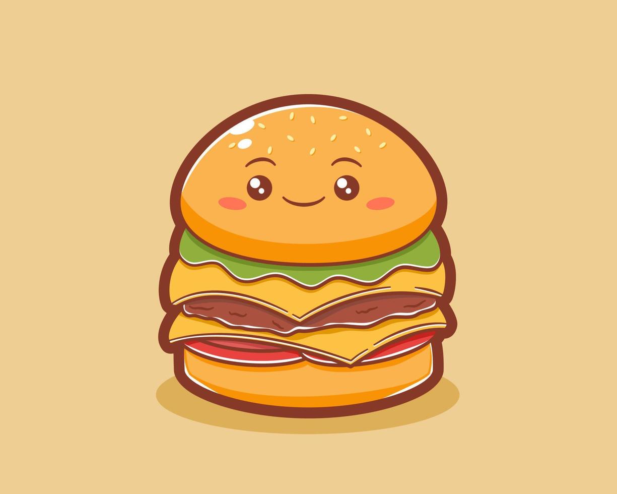 dubbele kaas hamburger kawaii karakter vector
