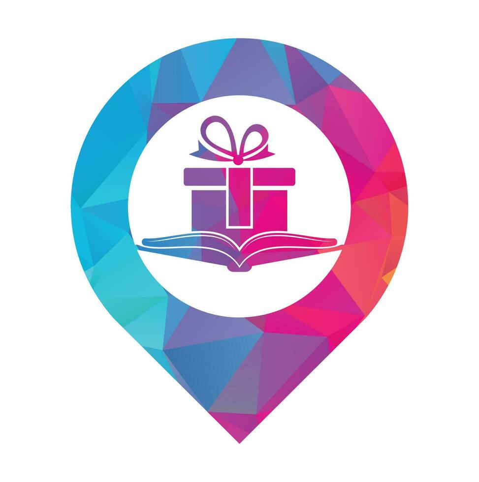 boek geschenk GPS vorm concept logo ontwerp vector. bibliotheek en verrassing logotype ontwerp sjabloon. vector