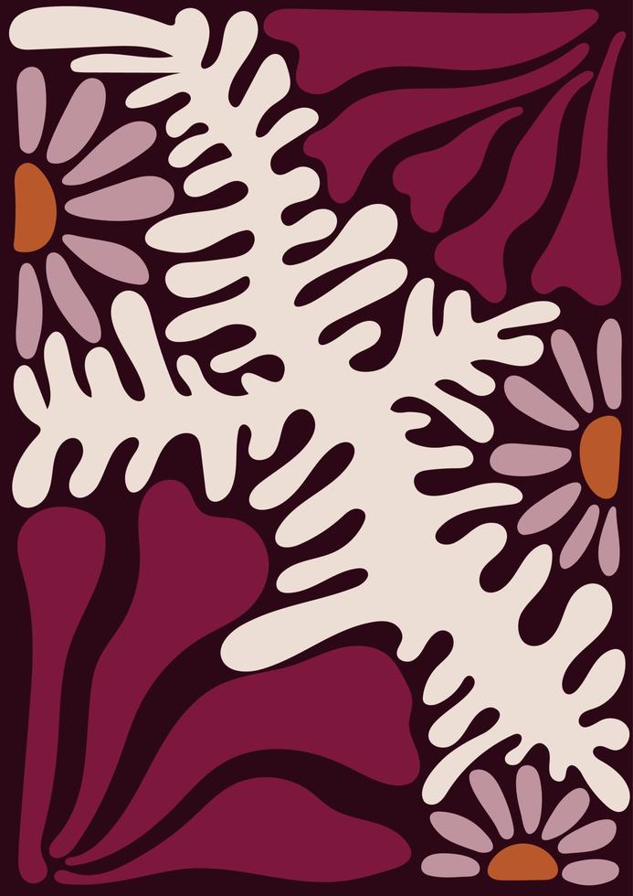 modieus bloemen retro poster. abstract bloesem afdrukken in naief kunst stijl vector