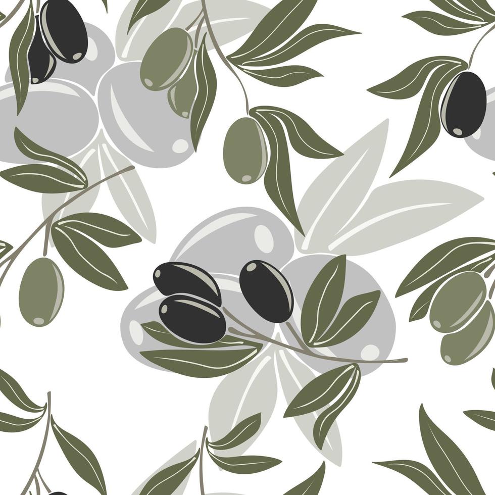 naadloos patroon met olijf- takken. zwart en groen fruit van de olijf- boom vector
