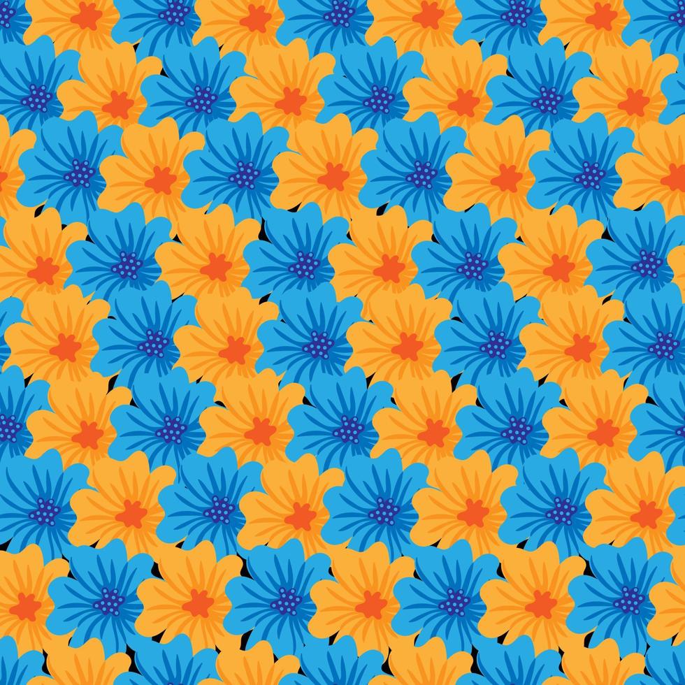 esthetisch hedendaags naadloos patroon met blauw en geel bloemen vector