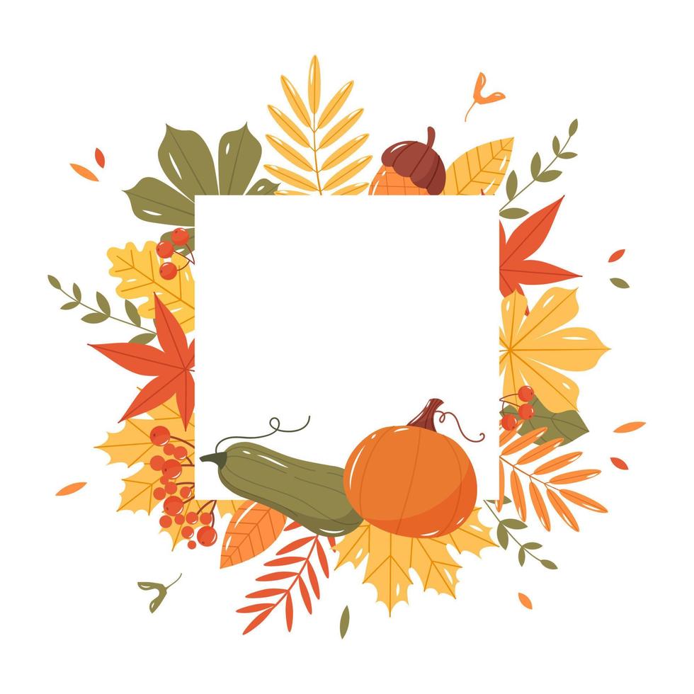 herfst achtergrond met bladeren, pompoenen en eikels. vlak vector illustratie.