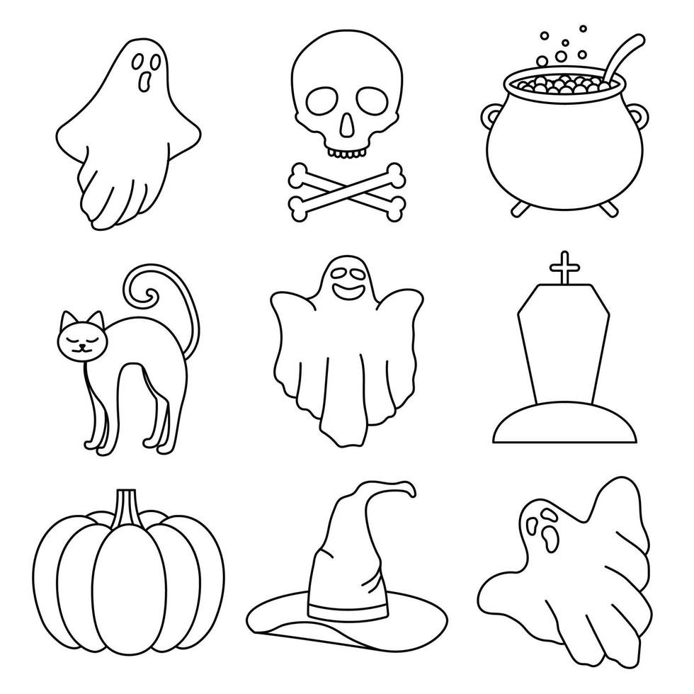 halloween reeks van 9 hand- getrokken elementen in tekening stijl. vector