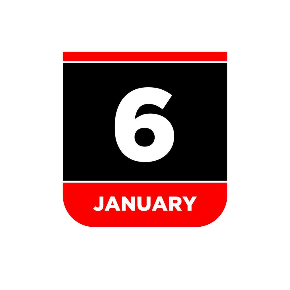 6 januari vector kalender vector icoon. 6 jan kaart.