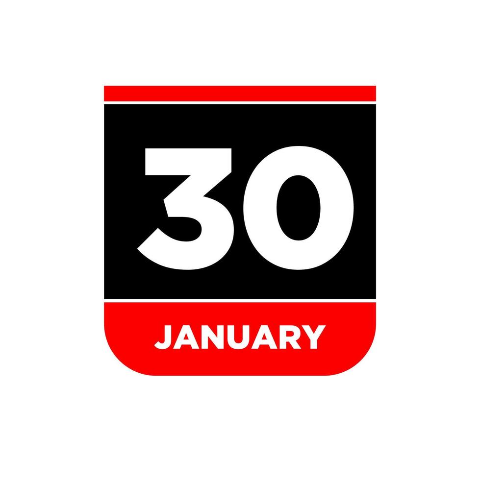 30e januari vector kalender bladzijde. 30 jan icoon.