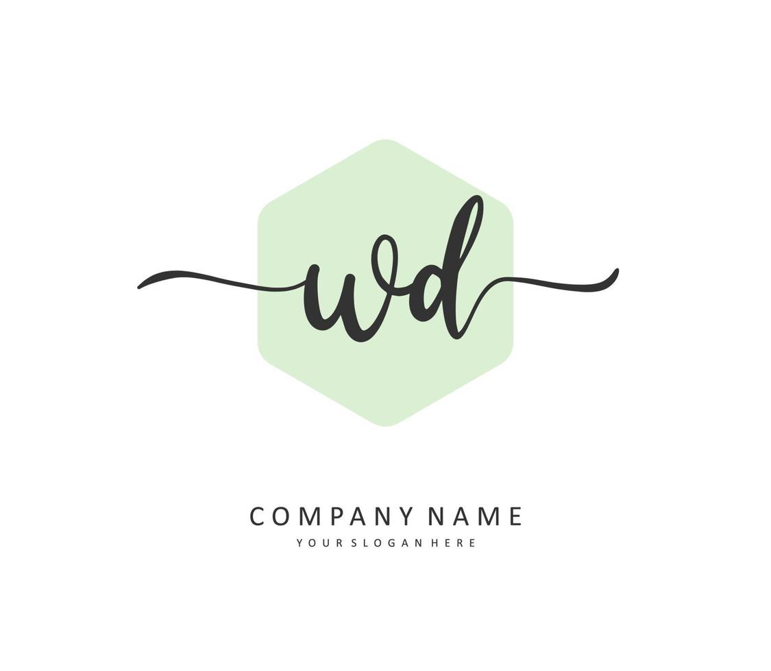 wd eerste brief handschrift en handtekening logo. een concept handschrift eerste logo met sjabloon element. vector