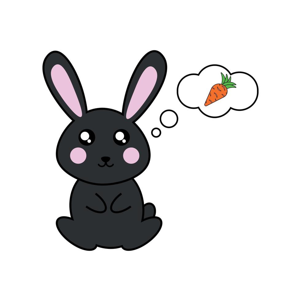 zwart konijn denken over wortels vector