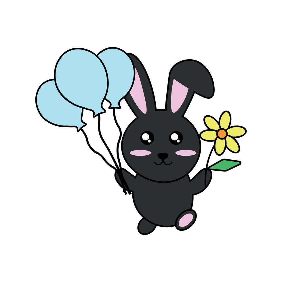 zwart blij konijn met ballen en een bloem vector