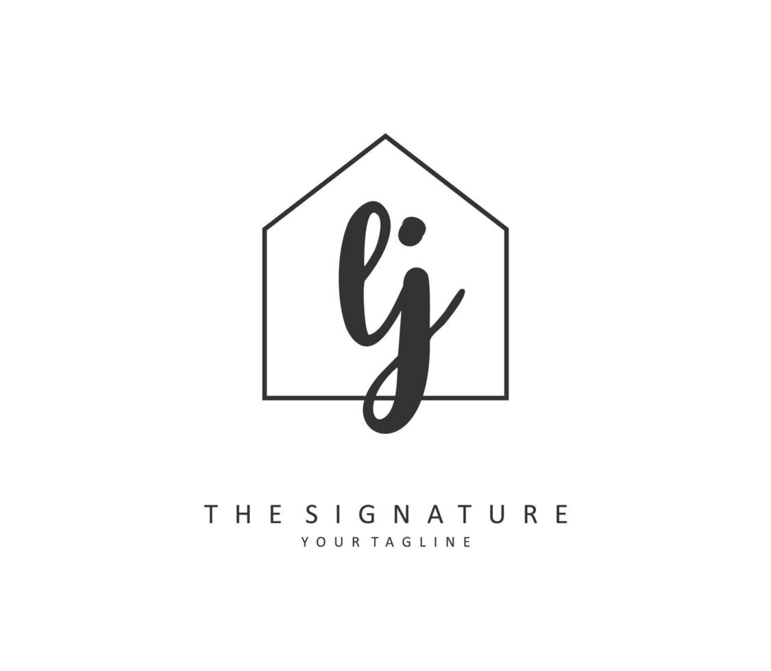 lj eerste brief handschrift en handtekening logo. een concept handschrift eerste logo met sjabloon element. vector