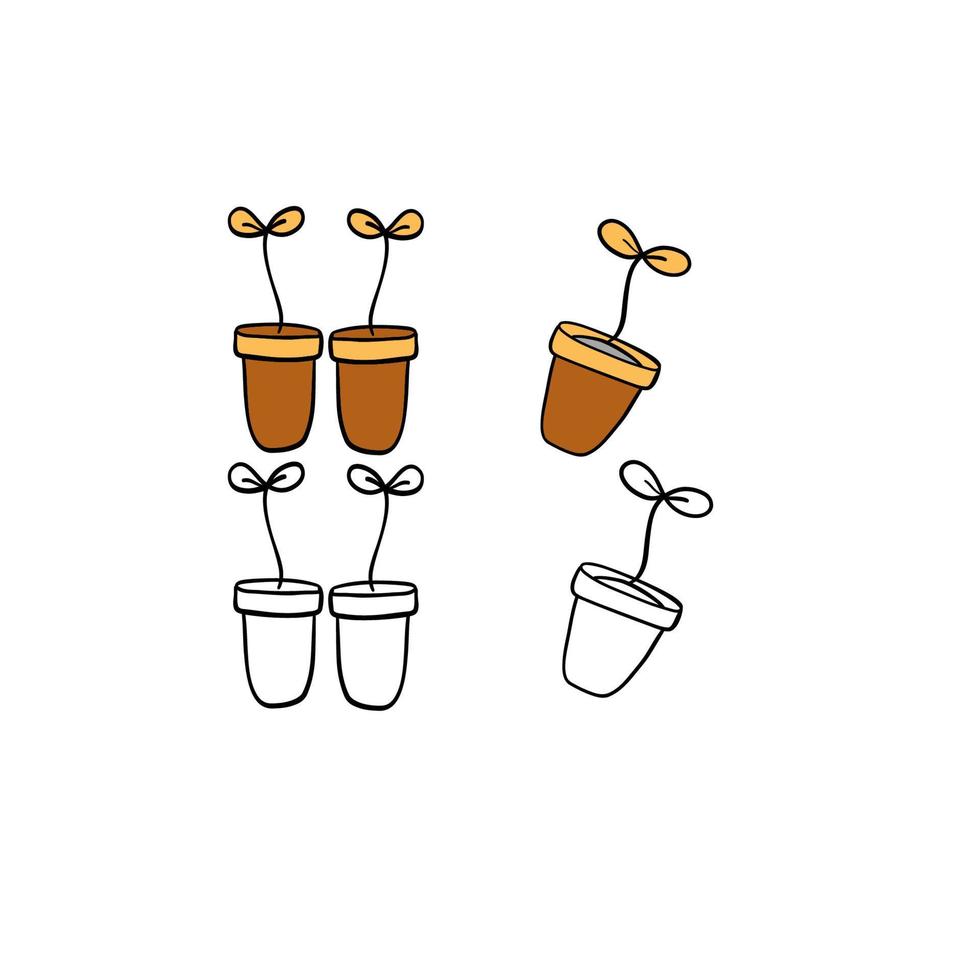 vector illustratie voor uw ontwerp. gekleurde en zwart lijn schets. tuin set. potten met zaailingen.