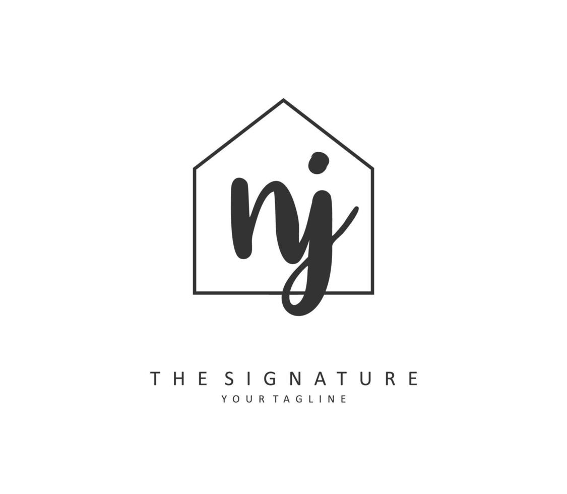 nj eerste brief handschrift en handtekening logo. een concept handschrift eerste logo met sjabloon element. vector