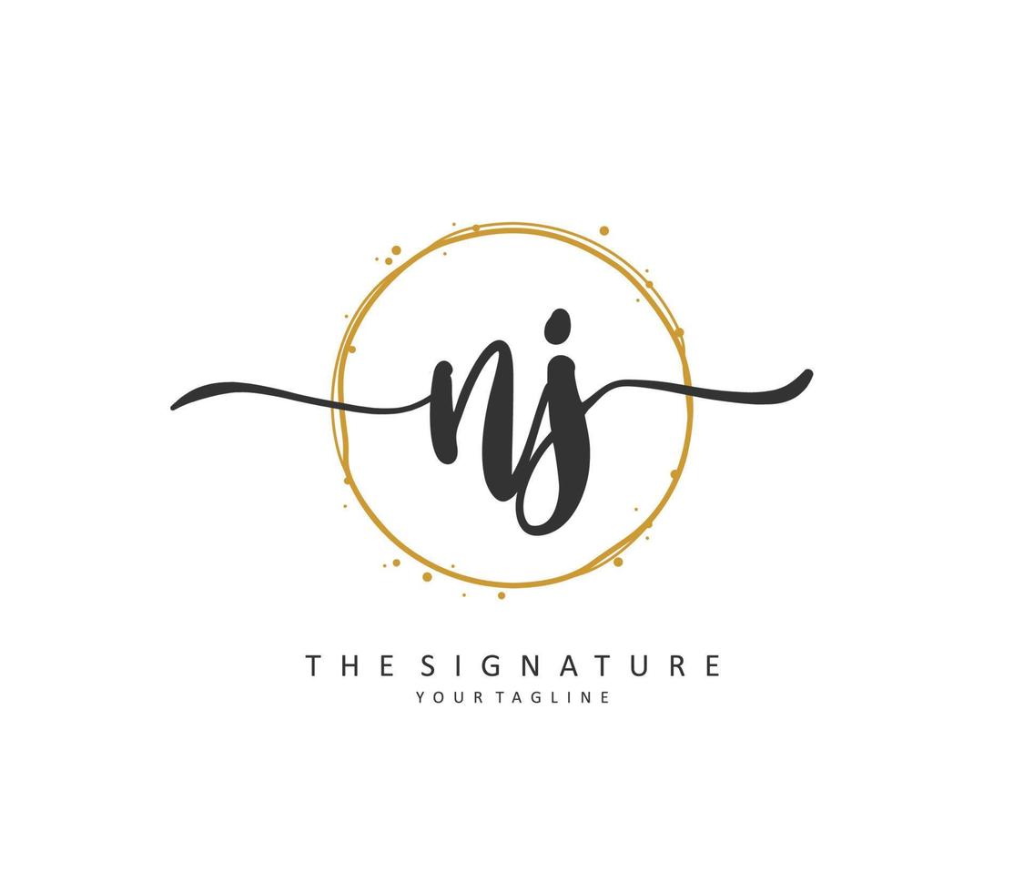 nj eerste brief handschrift en handtekening logo. een concept handschrift eerste logo met sjabloon element. vector