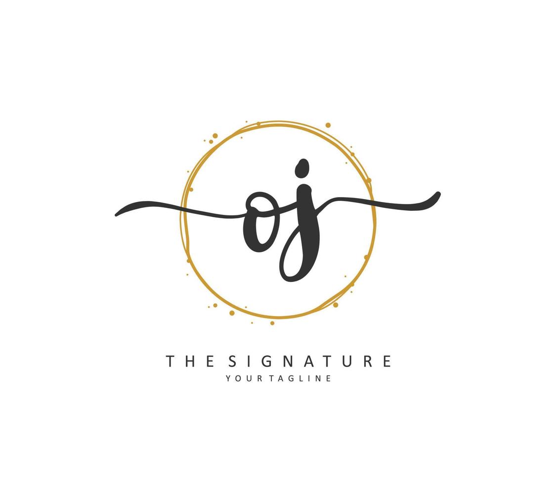 oj eerste brief handschrift en handtekening logo. een concept handschrift eerste logo met sjabloon element. vector