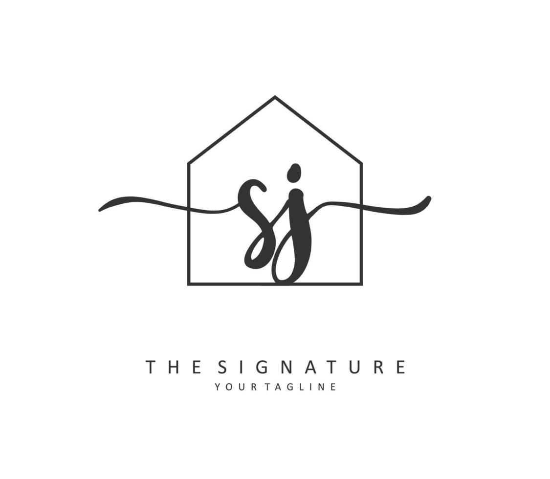 sj eerste brief handschrift en handtekening logo. een concept handschrift eerste logo met sjabloon element. vector