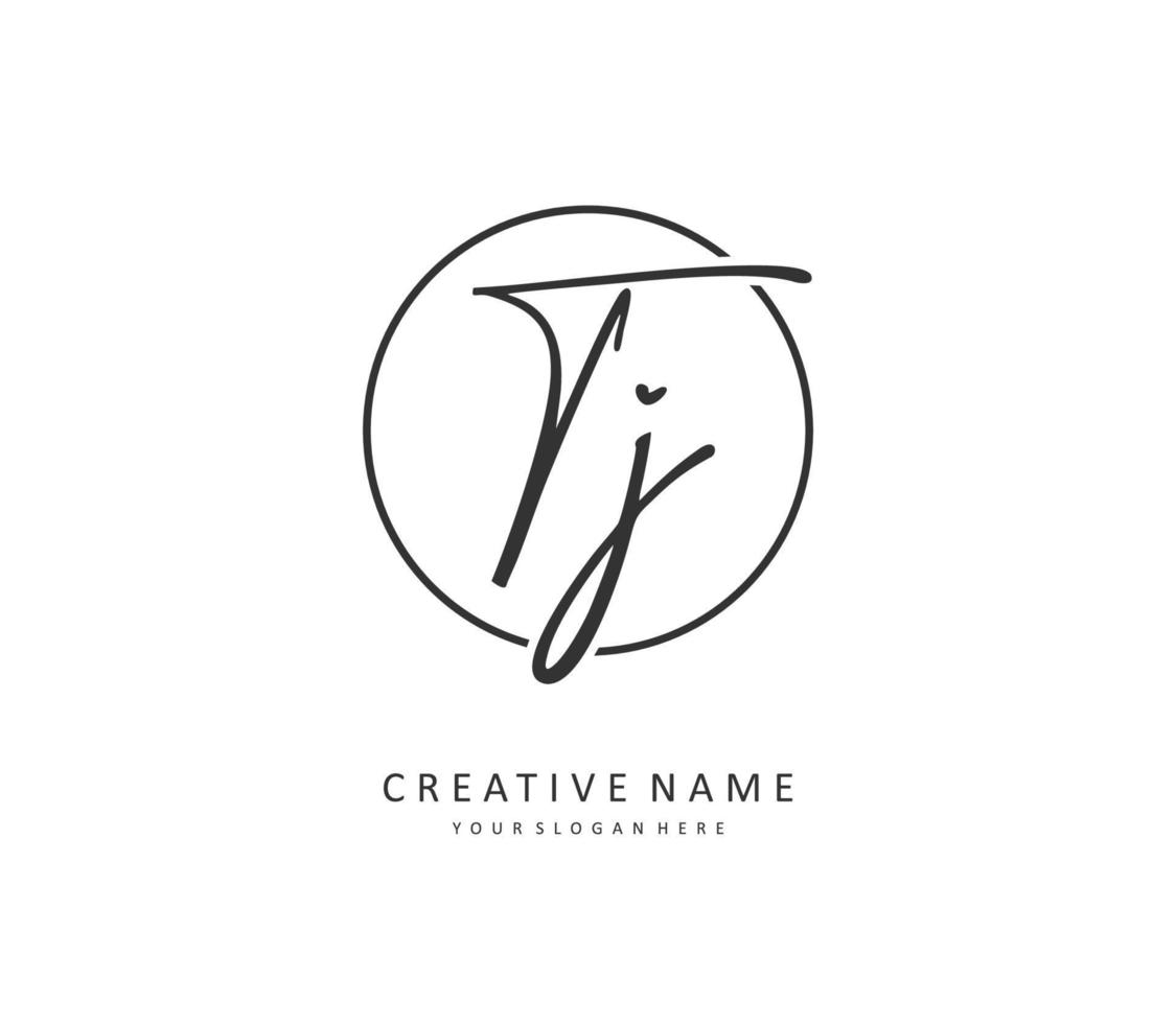 tj eerste brief handschrift en handtekening logo. een concept handschrift eerste logo met sjabloon element. vector