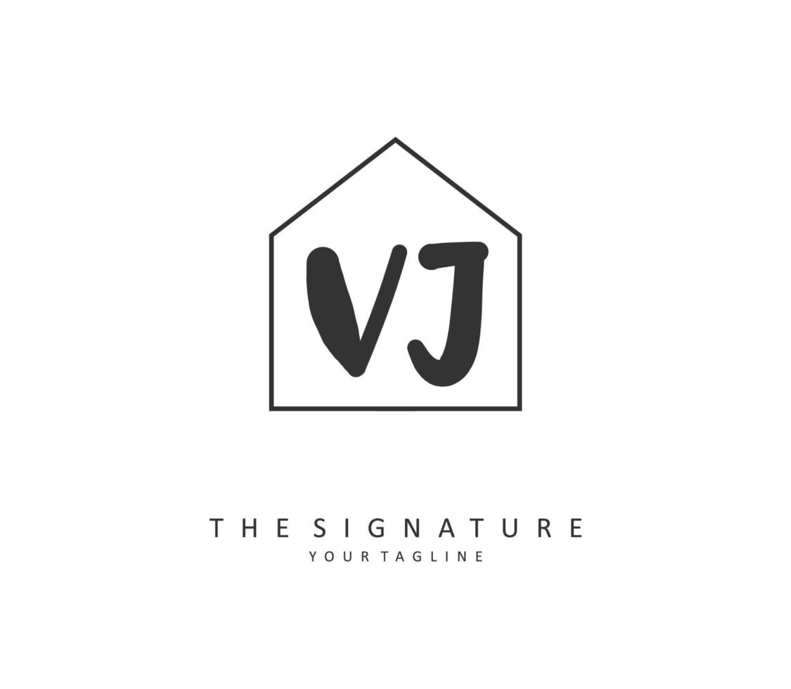 vj eerste brief handschrift en handtekening logo. een concept handschrift eerste logo met sjabloon element. vector