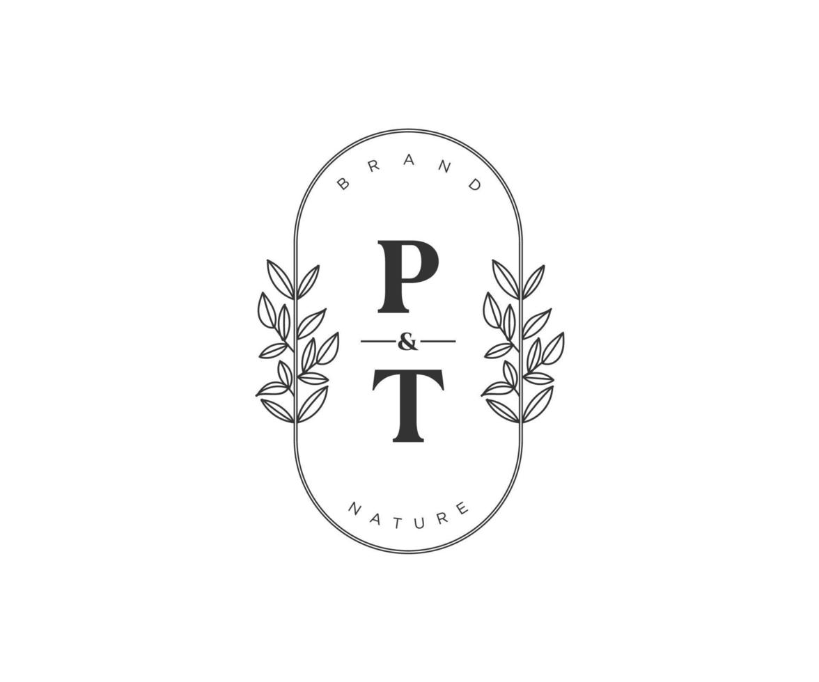 eerste pt brieven mooi bloemen vrouwelijk bewerkbare premade monoline logo geschikt voor spa salon huid haar- schoonheid winkel en kunstmatig bedrijf. vector