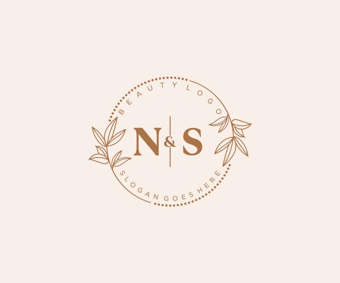 eerste NS brieven mooi bloemen vrouwelijk bewerkbare premade monoline logo geschikt voor spa salon huid haar- schoonheid winkel en kunstmatig bedrijf. vector