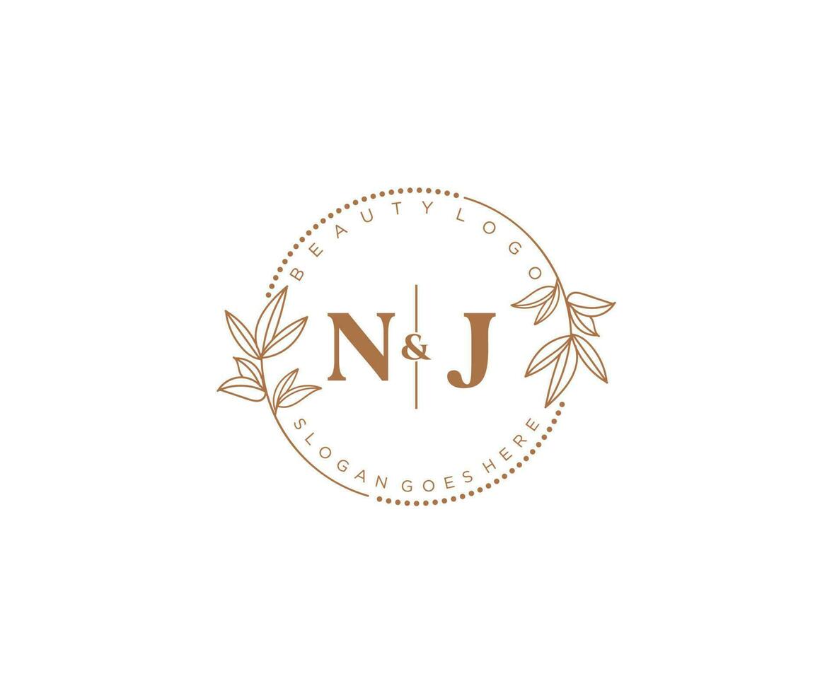 eerste nj brieven mooi bloemen vrouwelijk bewerkbare premade monoline logo geschikt voor spa salon huid haar- schoonheid winkel en kunstmatig bedrijf. vector