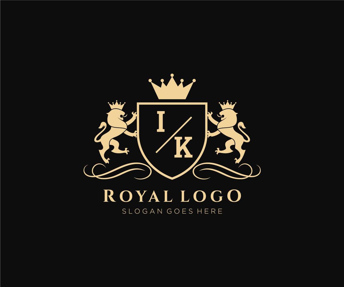 eerste ik brief leeuw Koninklijk luxe heraldisch, wapen logo sjabloon in vector kunst voor restaurant, royalty, boetiek, cafe, hotel, heraldisch, sieraden, mode en andere vector illustratie.