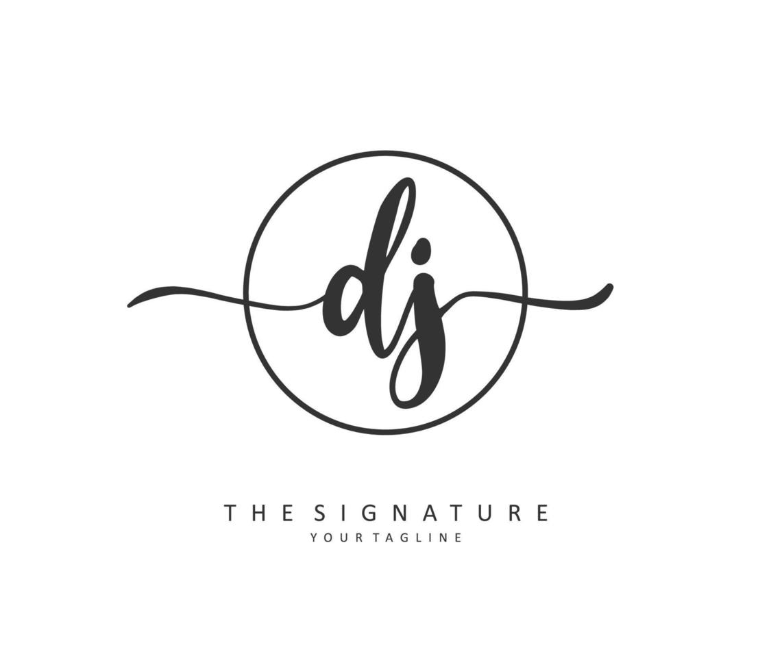 dj eerste brief handschrift en handtekening logo. een concept handschrift eerste logo met sjabloon element. vector