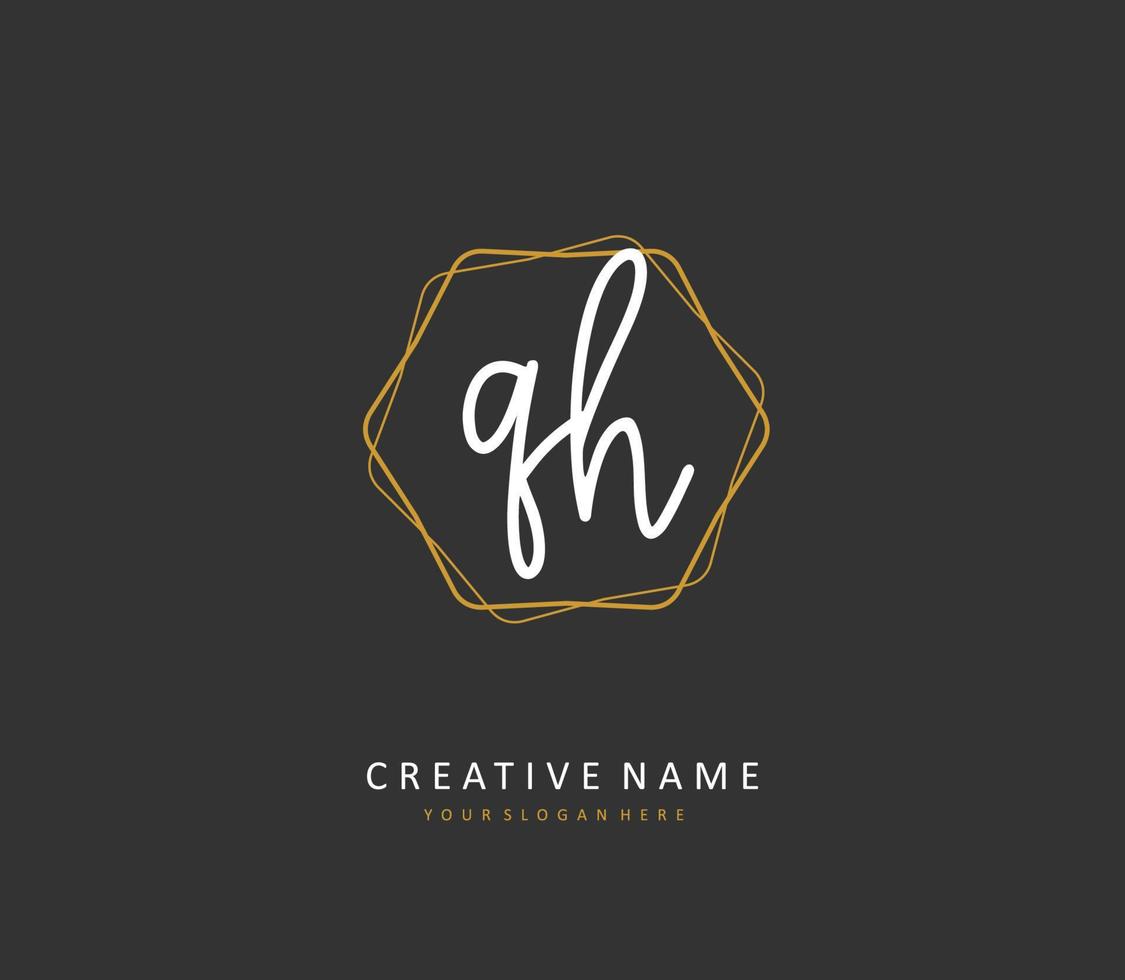 q h qh eerste brief handschrift en handtekening logo. een concept handschrift eerste logo met sjabloon element. vector