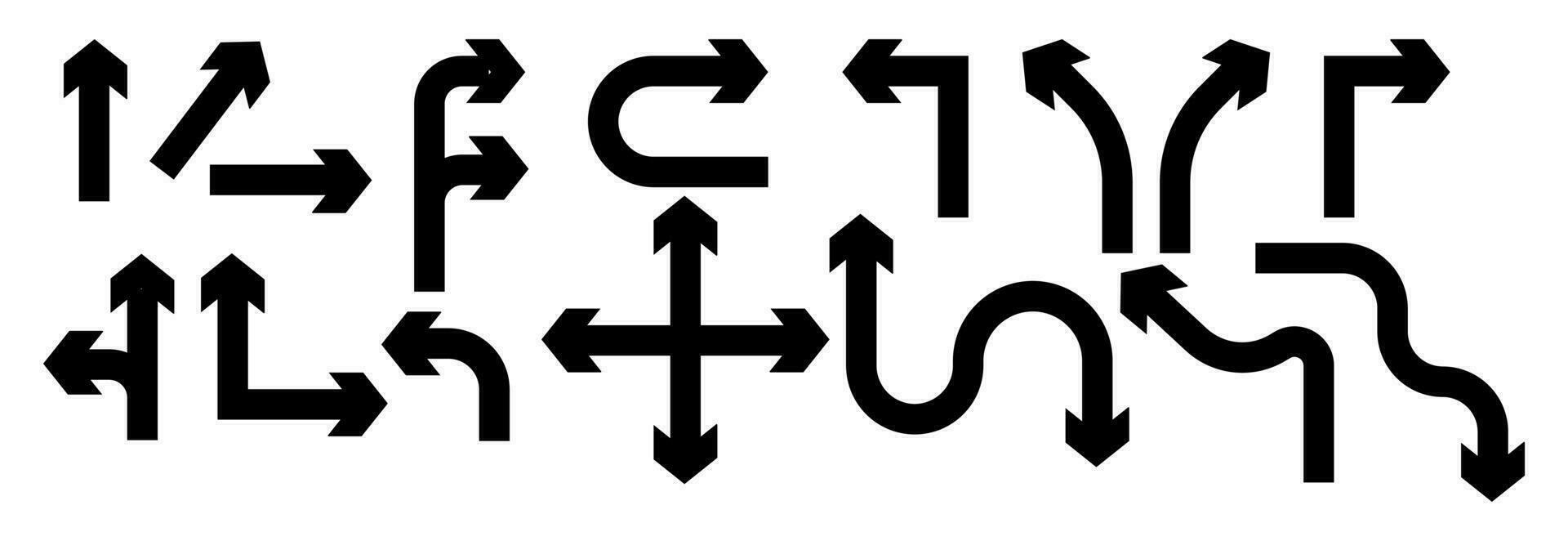 reeks van zwart vector pijlen. pijlen icoon. pijl vector icoon. pijlen vector verzameling. vlak stijl pijlen in verschillend routebeschrijving geïsoleerd Aan wit achtergrond.