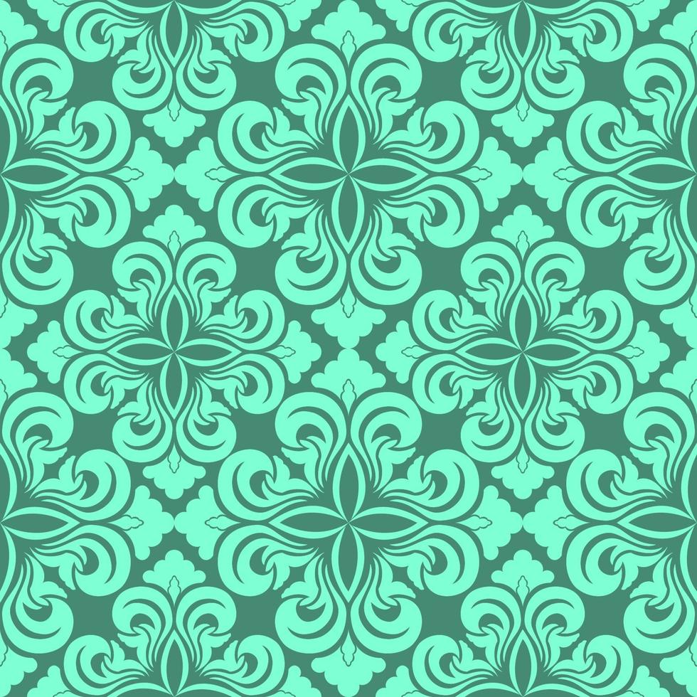 naadloze vector decoratief patroon van aqua menthe kleur bloemen elementen in de vorm van een ruit op een turkooizen achtergrond.