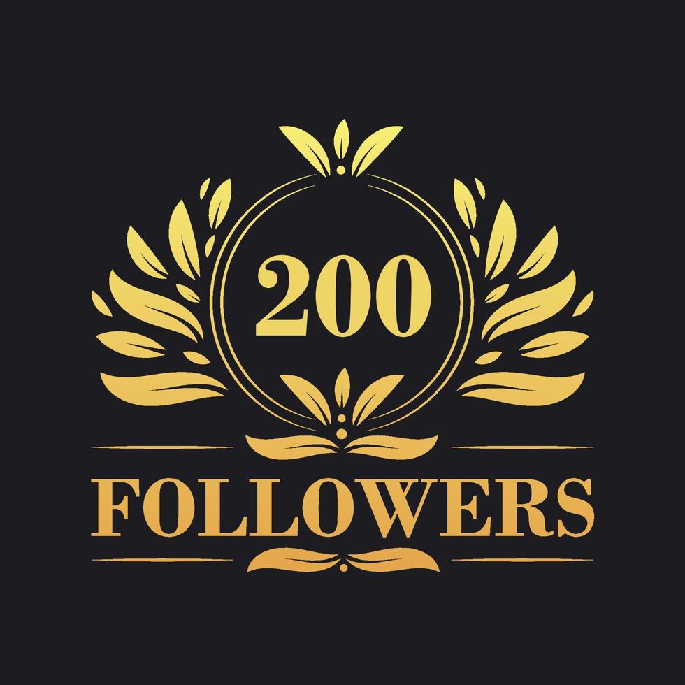 200 volgers viering ontwerp. luxueus 200 volgers logo voor sociaal media volgers vector