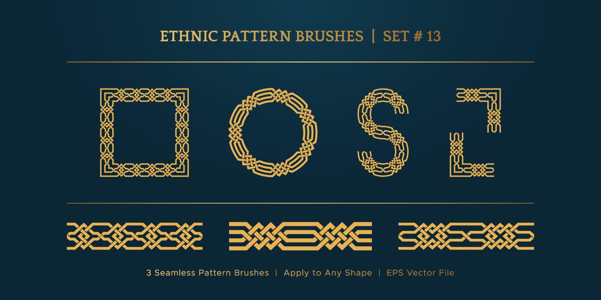 wijnoogst gouden meetkundig patroon borders lijsten, traditioneel etnisch vector grens kader verzameling