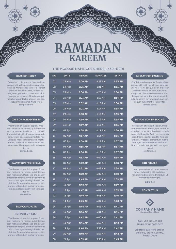 Ramadan kareem hijri Islamitisch Arabisch kalender sjabloon ontwerp vector