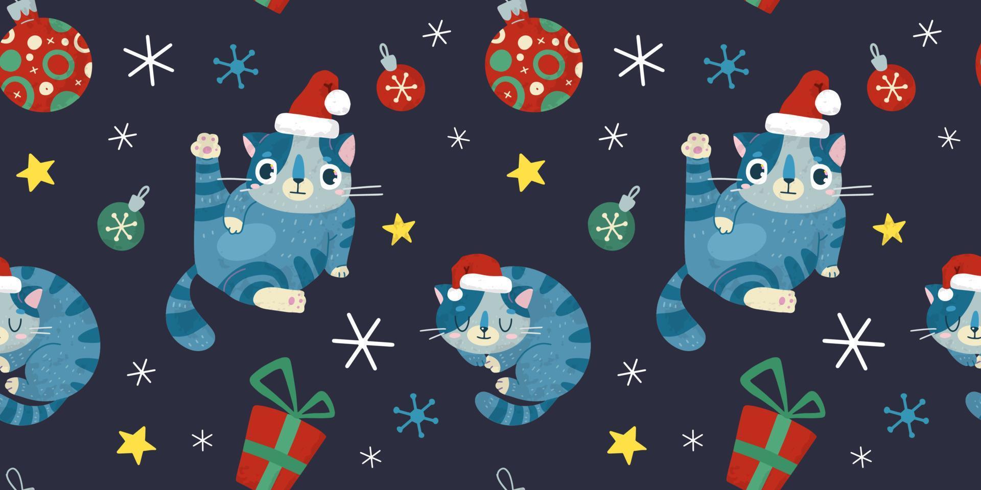 Kerstmis en nieuw jaar vakantie vector naadloos patroon met schattig kat.