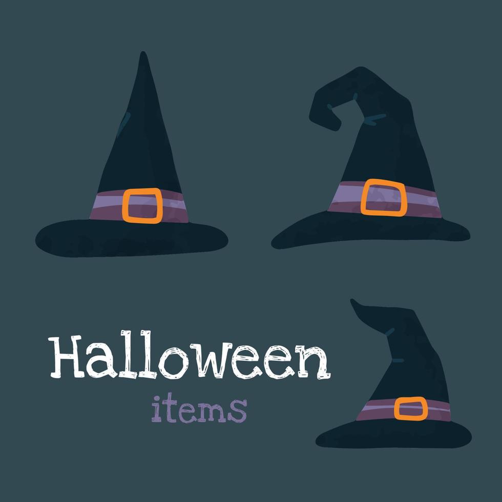 helloween vector voorraad illustratie met halloween spullen, heks hoeden.