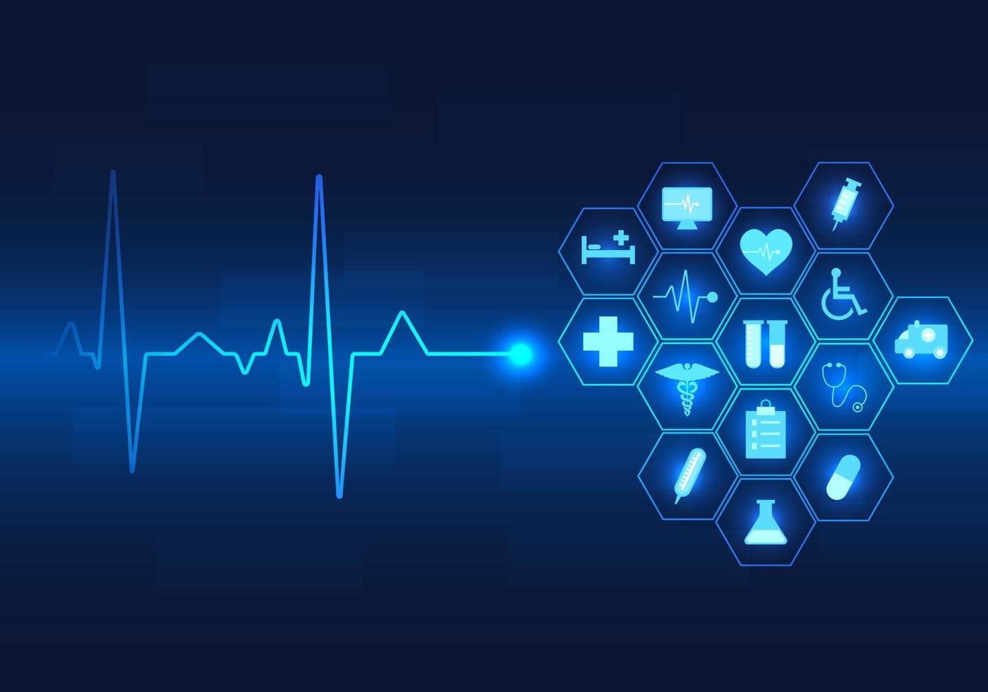 achtergrond slim medisch technologie dat verzamelt medisch informatie, drugs, en artsen dat staat toe patiënten naar toegang behandeling snel en uit van Gevaar vector