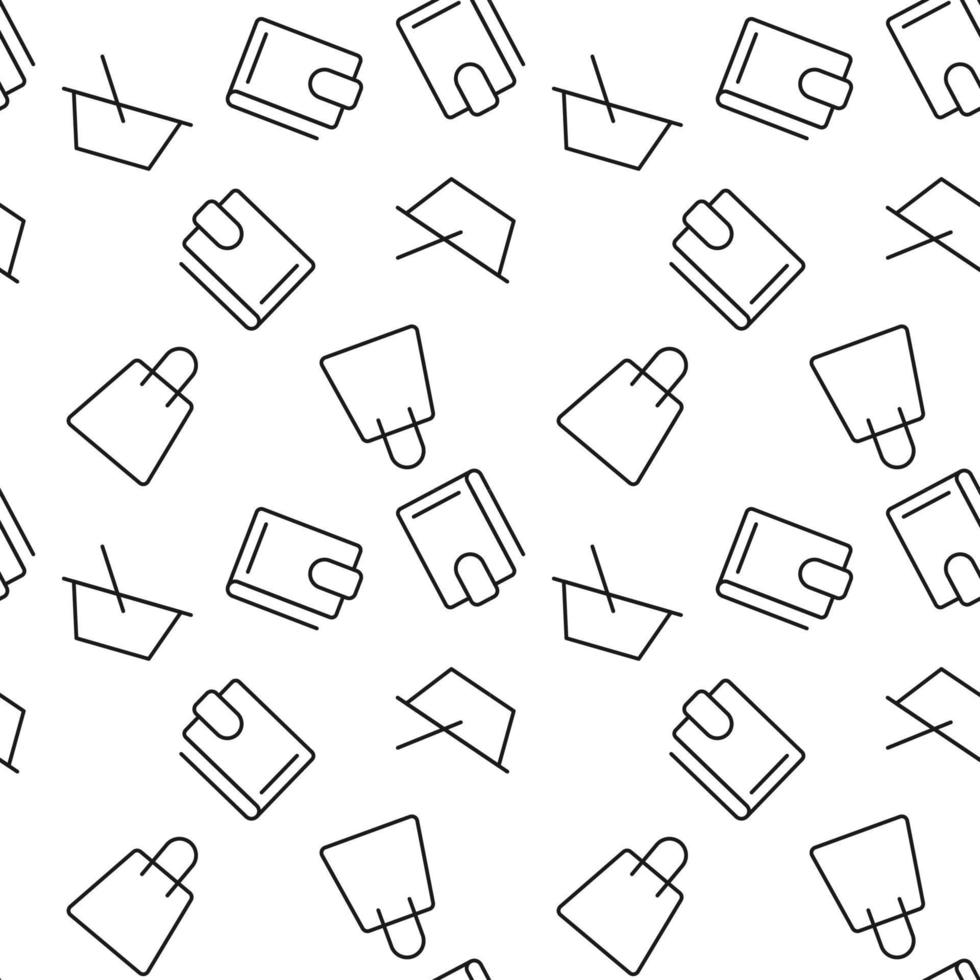 monochroom vector naadloos patroon van portemonnee, boodschappen doen mand, zak voor web sites en polygrafie