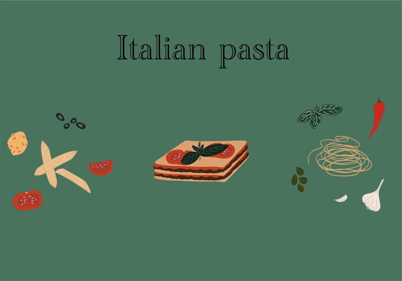 Italiaans pasta reeks penne lasagne en fusili vector