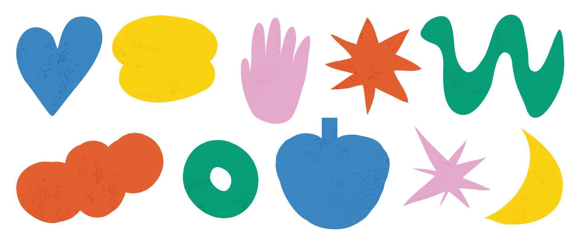 abstract retro vormen vector set. ster, maan, slang, wolk, hart, hand, donut in modieus retro jaren 70 tekenfilm stijl. groovy hedendaags esthetisch vector element voor logo, decoratie, sticker.