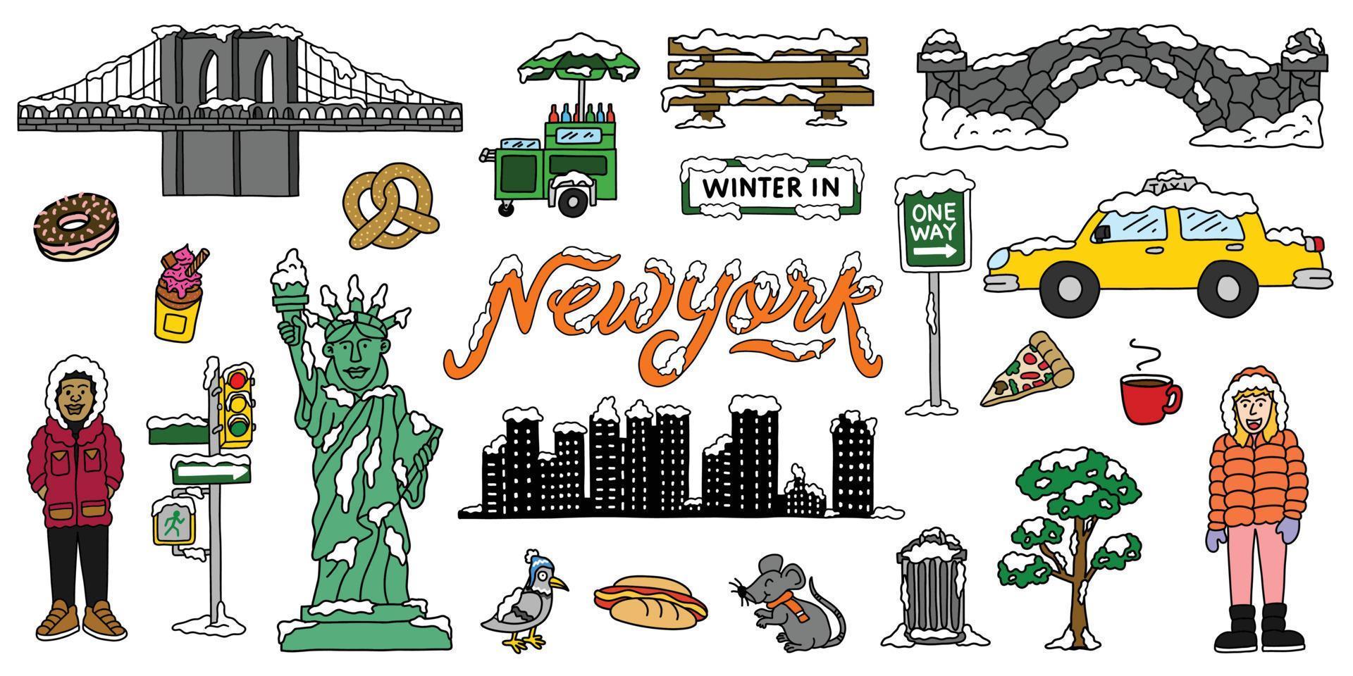 reeks van illustratie reeks vector grafisch tekenfilm van nieuw york stad, mooi zo naar gebruik voor grafisch t-shirt, decoratief muur, media Promotie inhoud