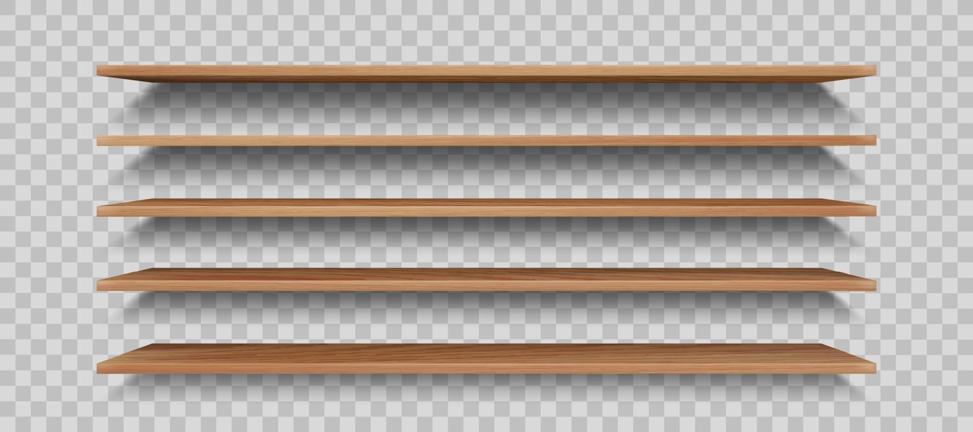 houten op te slaan plank, leeg muur boekenplank wordt weergegeven vector