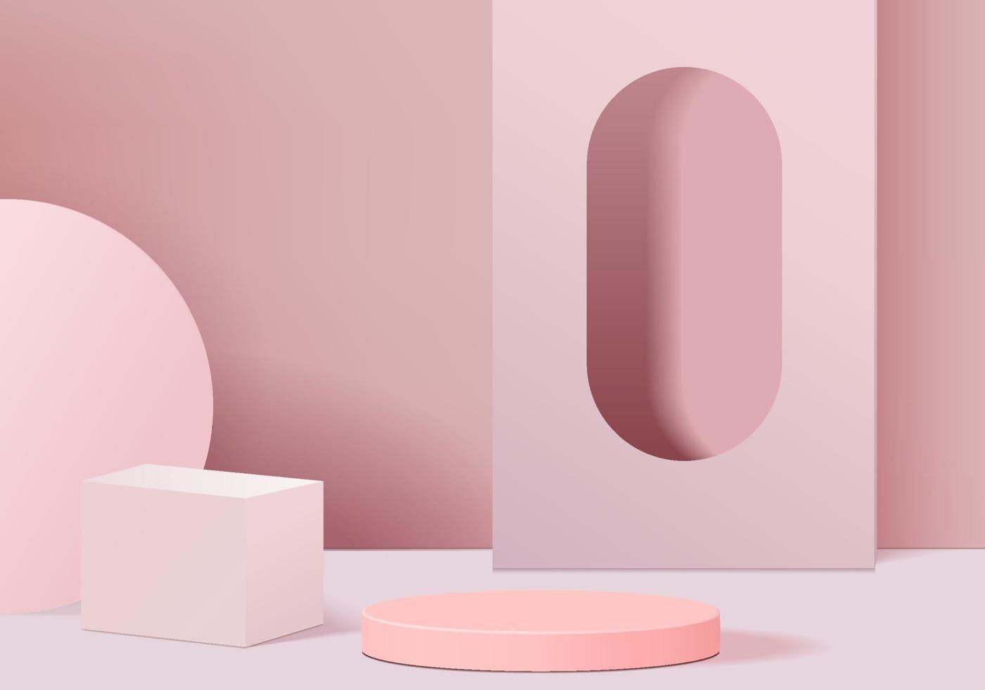 3d abstracte minimale scène van het vertoningsproduct met geometrisch podiumplatform. cilinder achtergrond vector 3D-rendering met podium. staan voor cosmetische producten. etappe showcase op sokkel 3d roze studio