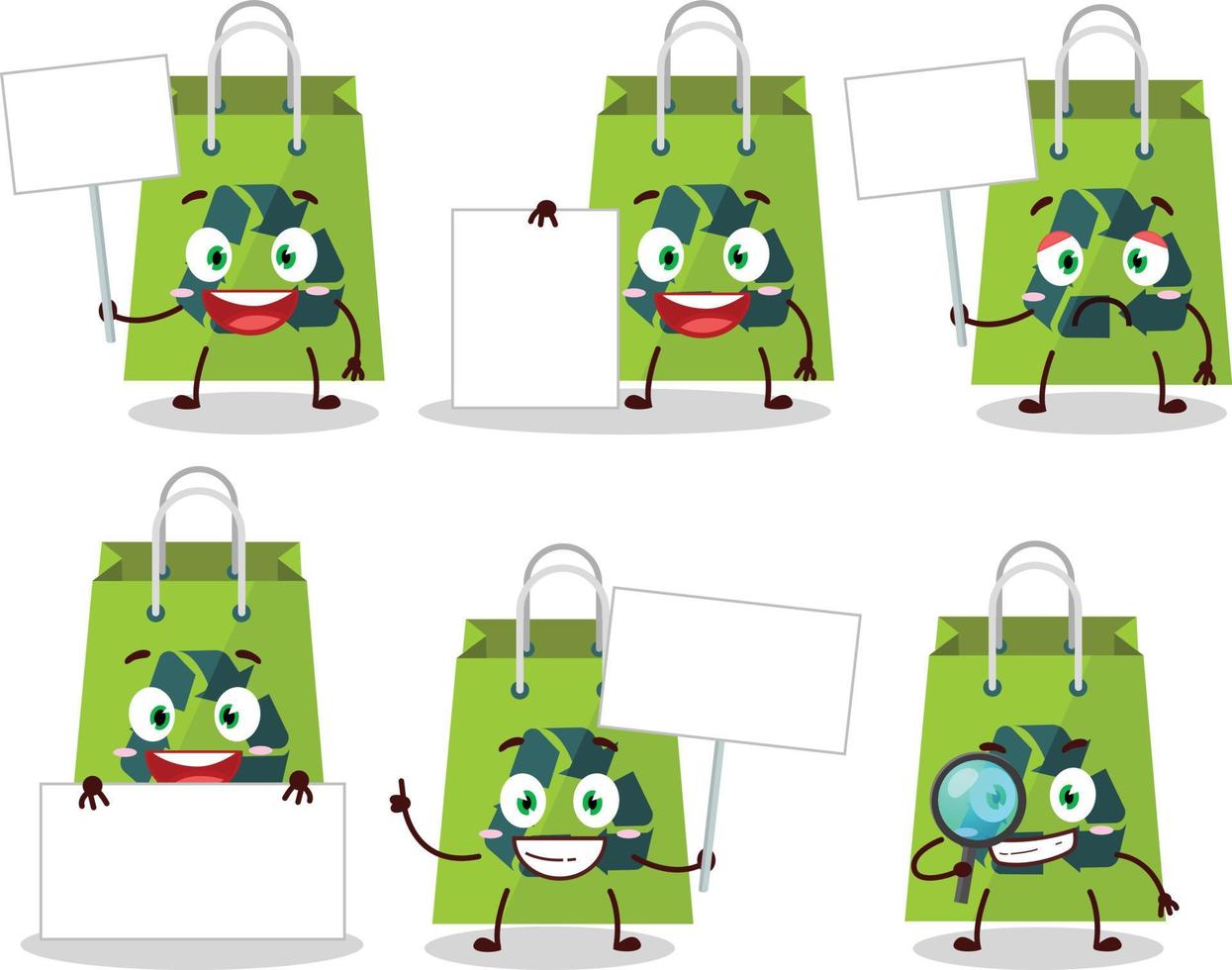 recycle zak tekenfilm karakter brengen informatie bord vector